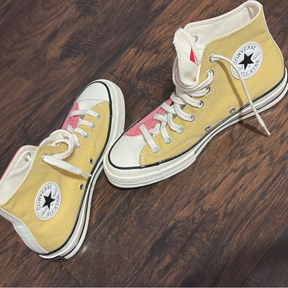 Converse Yellow and Pink High-Top Sneakers